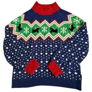 99 Jane Street Navy Christmas Sweater Dog Pattern Metallic Knit Women’s Medium
